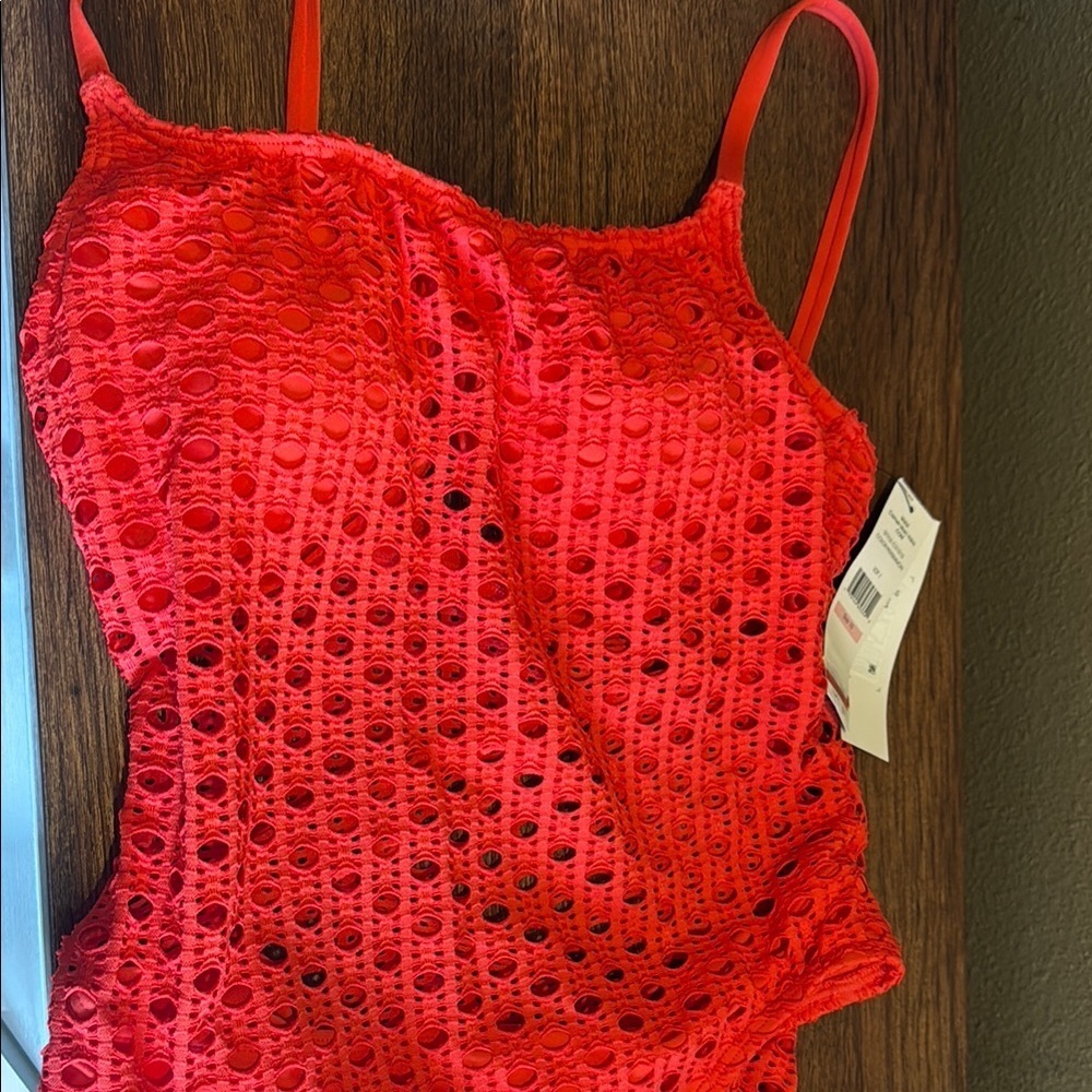 Carmen Marc Valvo Orange One Piece Swimsuit with Mesh Detail - Picture 7 of 7